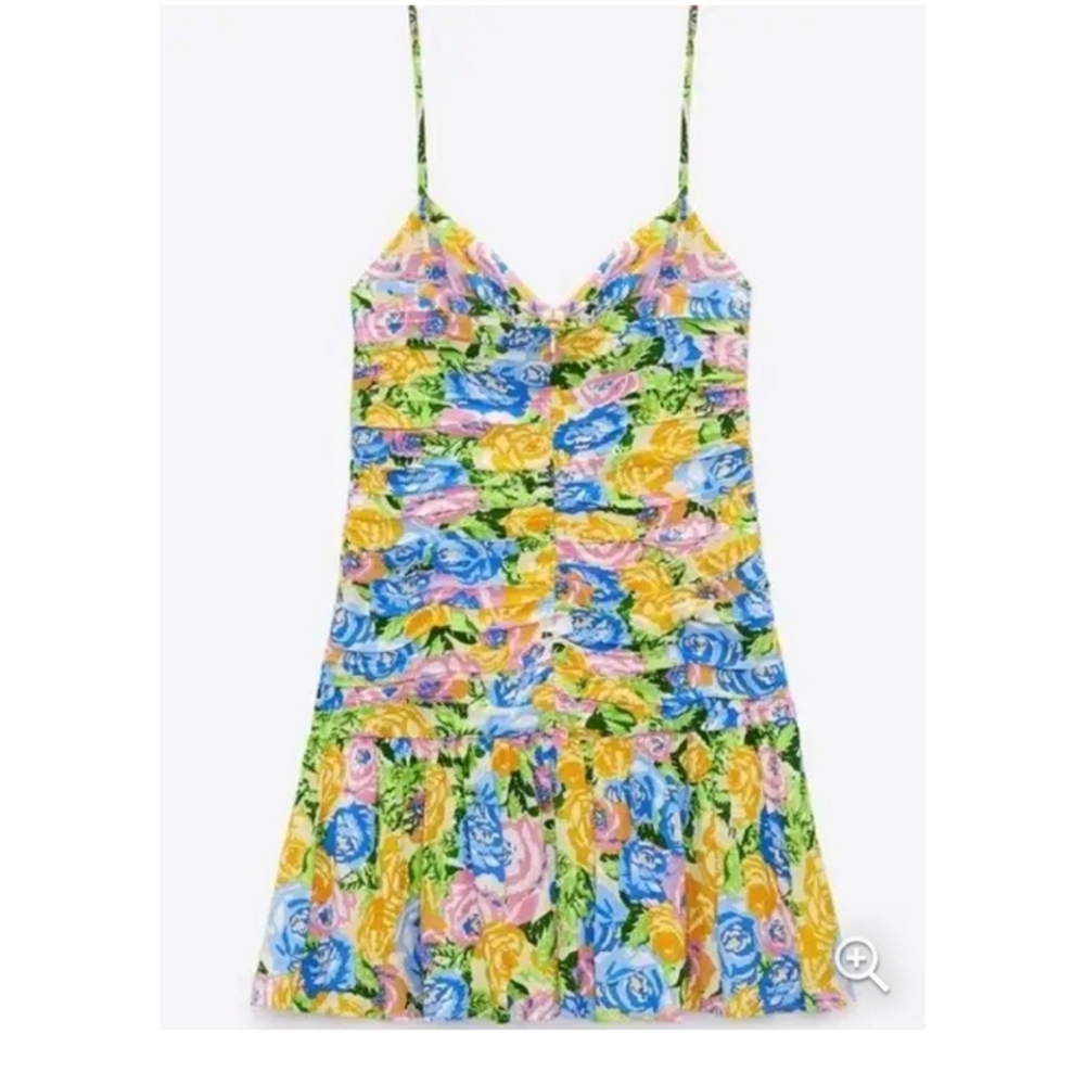 ZARA Floral Printed Dress With Draping NWT